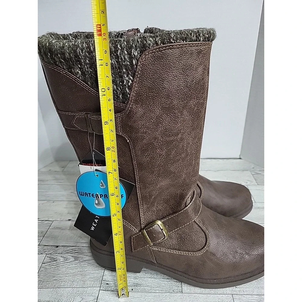 Weatherproof ThermoLite Womens 8 Winter Boots Waterproof Zipper Side Brown Wool